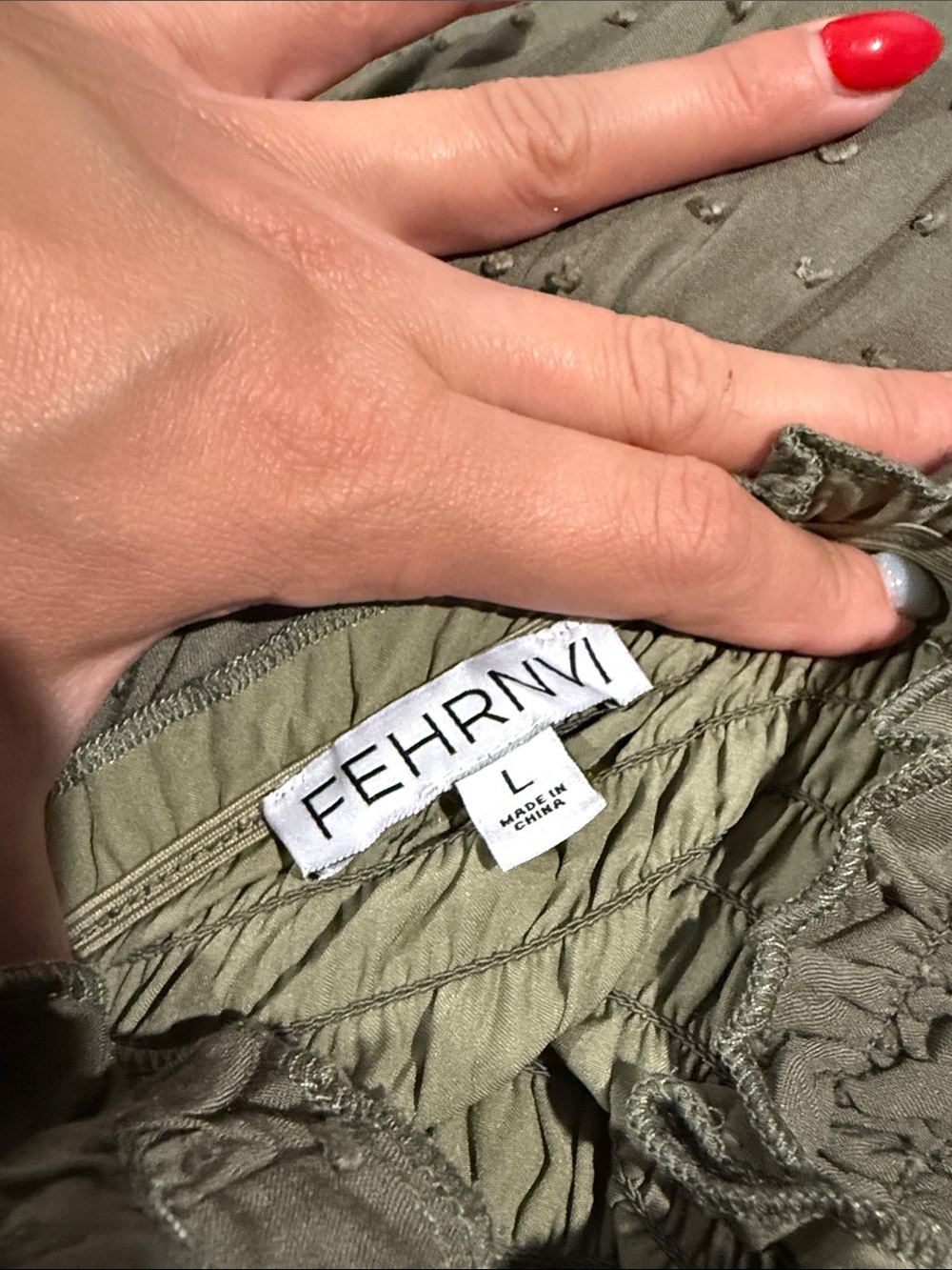 Smocked Olive Green Maxi Dress with Short Sleeves - Picture 3 of 3
